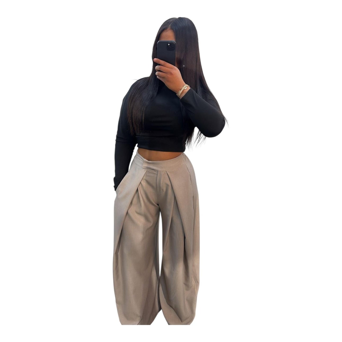 Pantalon Fashion Femme Taille Haute Fluide Oversize Chic Moderne
