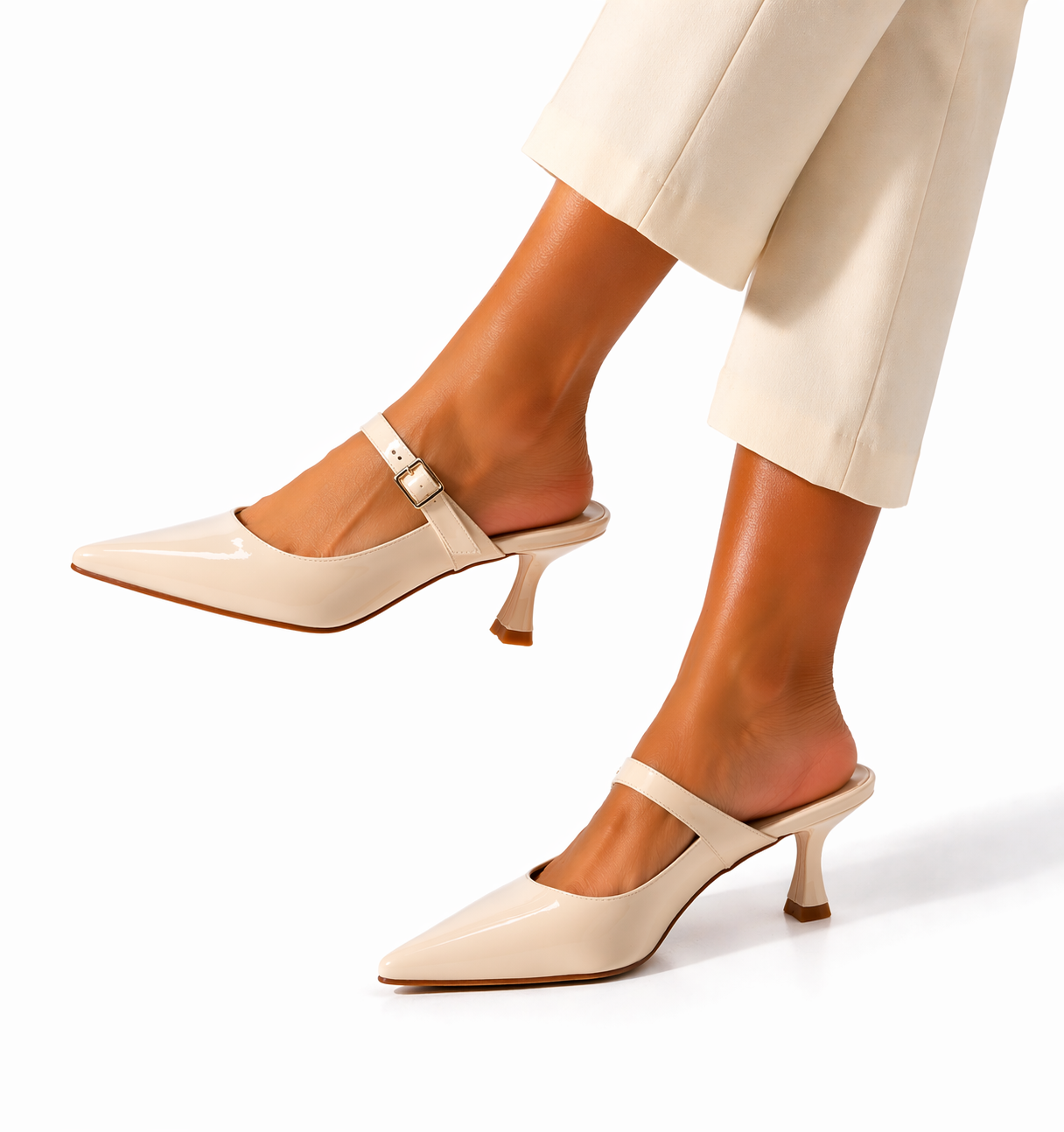 Mules à talon Lina – Élégance vernie & bride chic