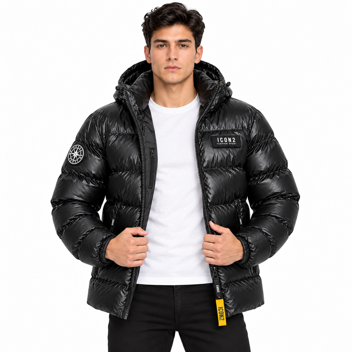 Doudoune Homme Brillante à Capuche – Coupe Courte & Poches Zippées