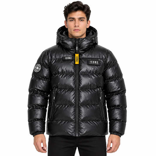 Doudoune Homme Brillante à Capuche – Coupe Courte & Poches Zippées