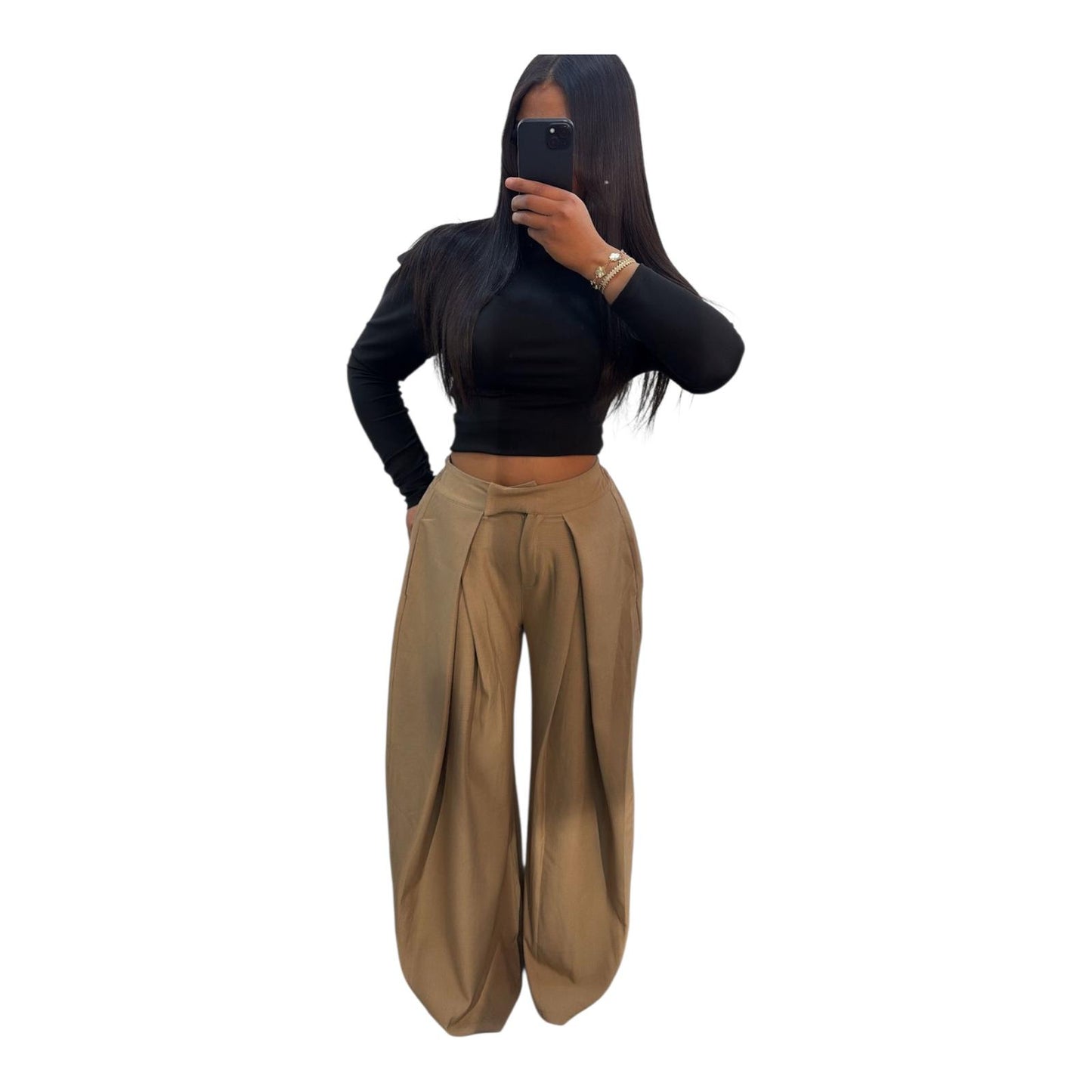 Pantalon Fashion Femme Taille Haute Fluide Oversize Chic Moderne