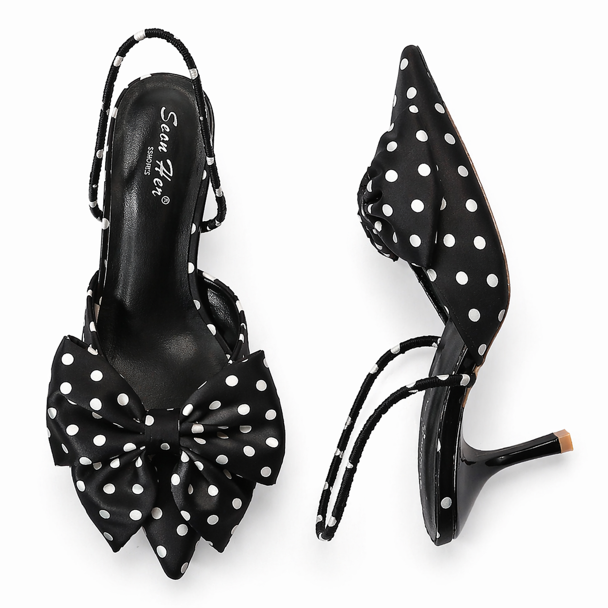 Polka dot slingback pumps with oversized bow – pointed toe – chic & elegant style