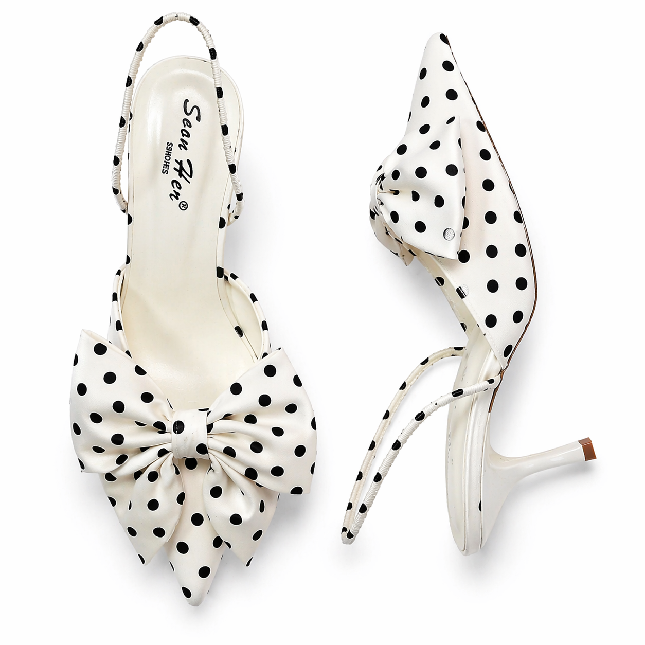Polka dot slingback pumps with oversized bow – pointed toe – chic & elegant style