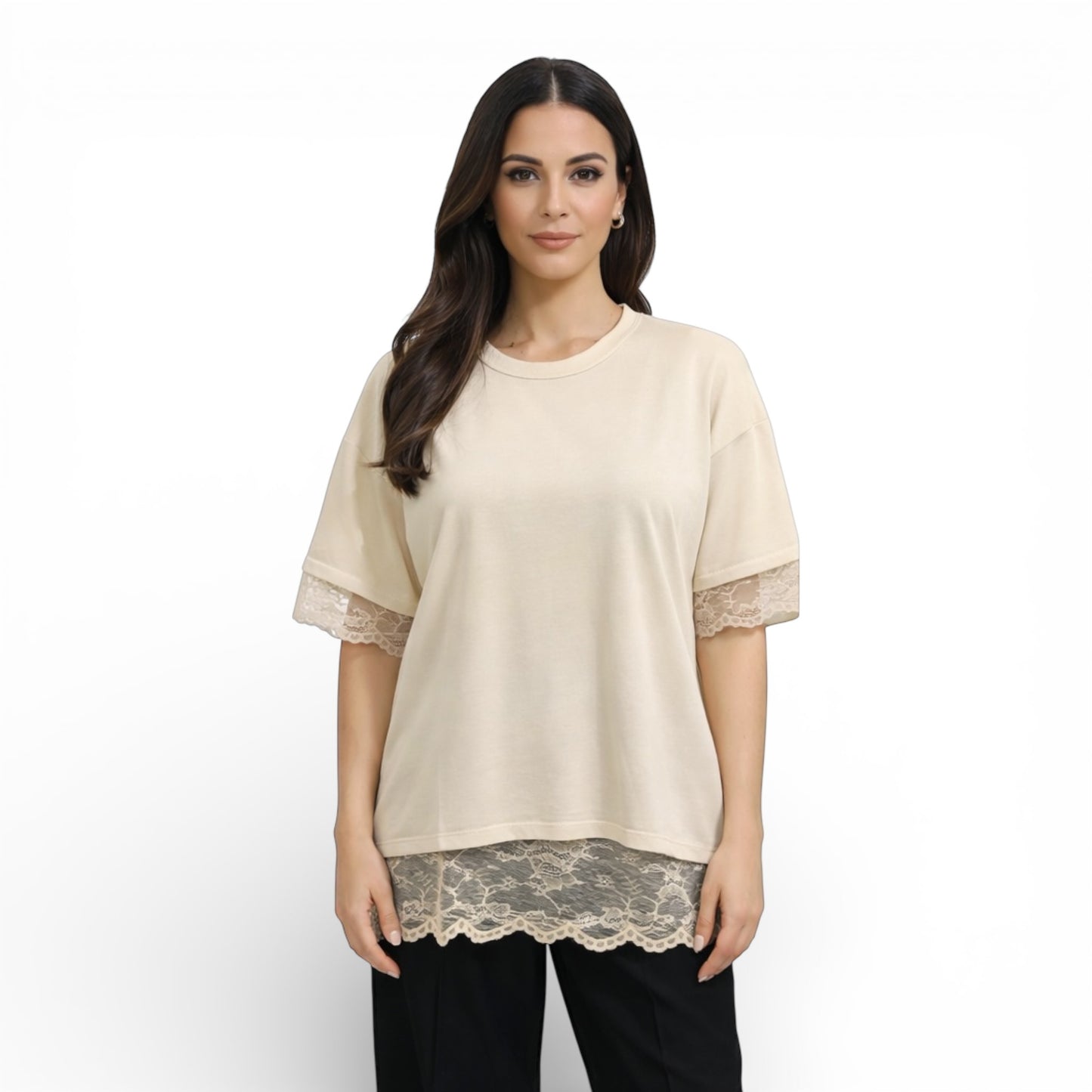 Elegantes Damen-T-Shirt mit Spitze – lockeres, schickes Oberteil mit offenem Rücken