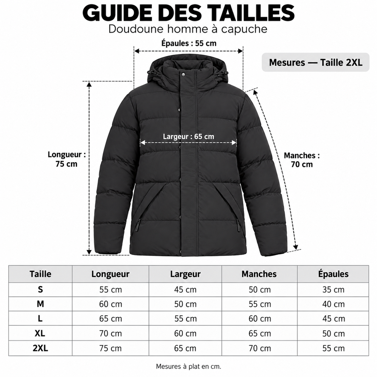 Doudoune Homme à Capuche – Finition Mate, Col Montant et Poches Zippées
