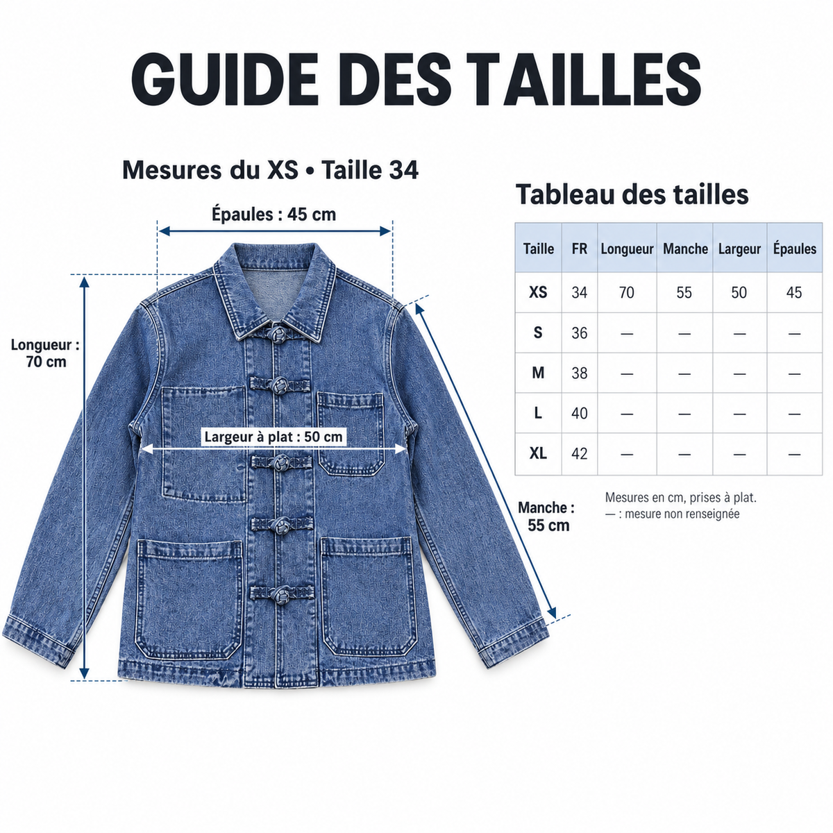 Veste en jean femme bleu délavé à poches et boutons noués