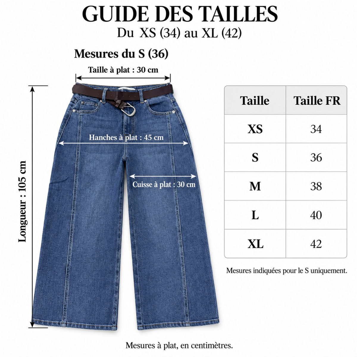 Jean femme wide leg taille haute bleu délavé à coutures verticales