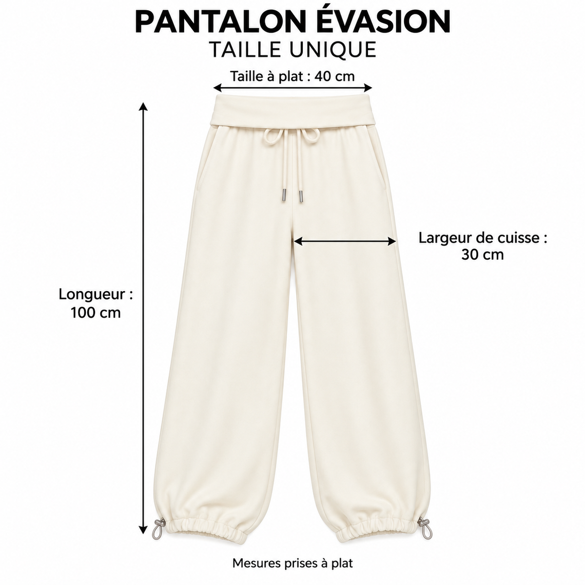 Pantalon Évasion – Femme à taille rabattue et chevilles ajustables