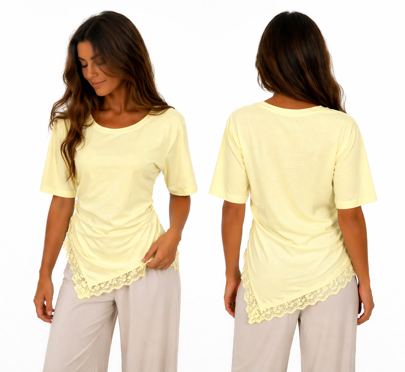 T-shirt Femme Asymétrique Dentelle – Haut Chic Coupe Moderne Confort