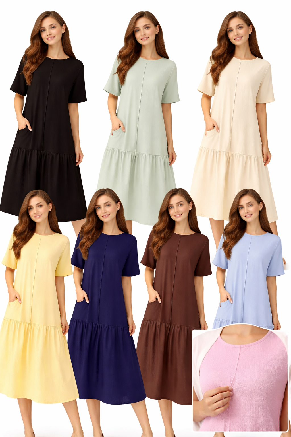 Robe longue fluide ample avec couture centrale et poches latérales – Coupe oversize confortable  – Style chic décontracté été