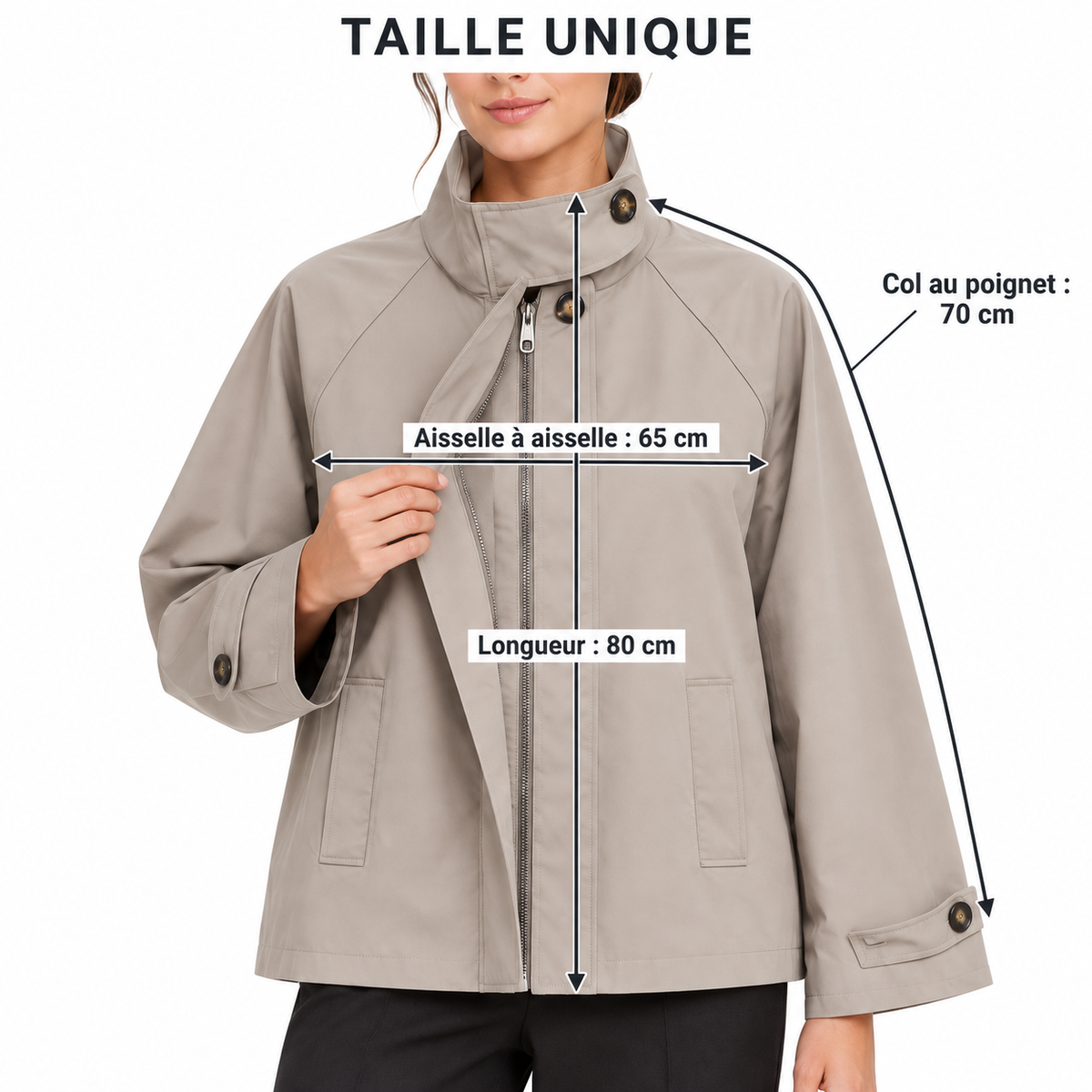 Veste trench courte femme à col montant et rabat au dos – Fabriquée en Italie