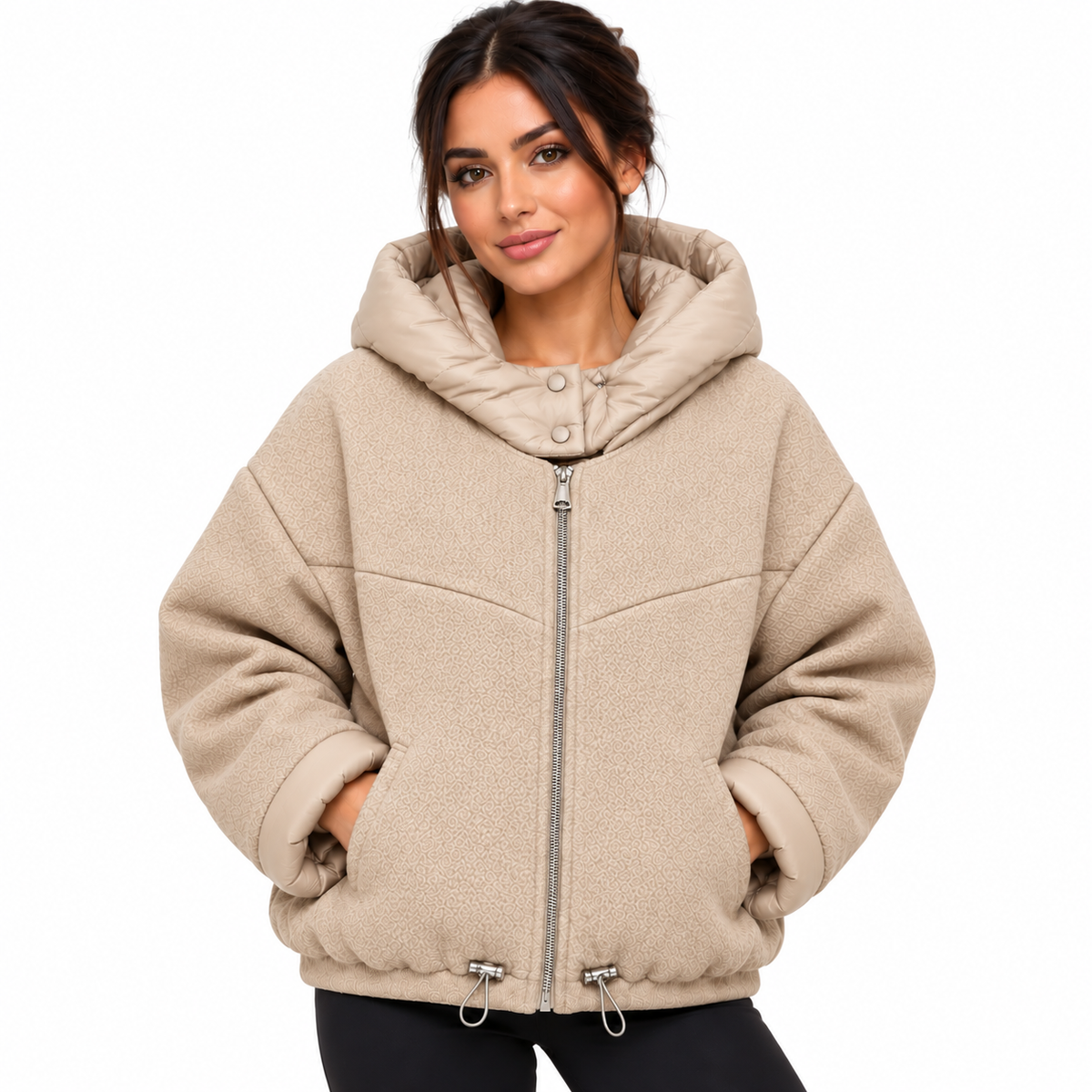Veste Femme Courte à Capuche Zippée Oversize – Douce, Chaude et Tendance