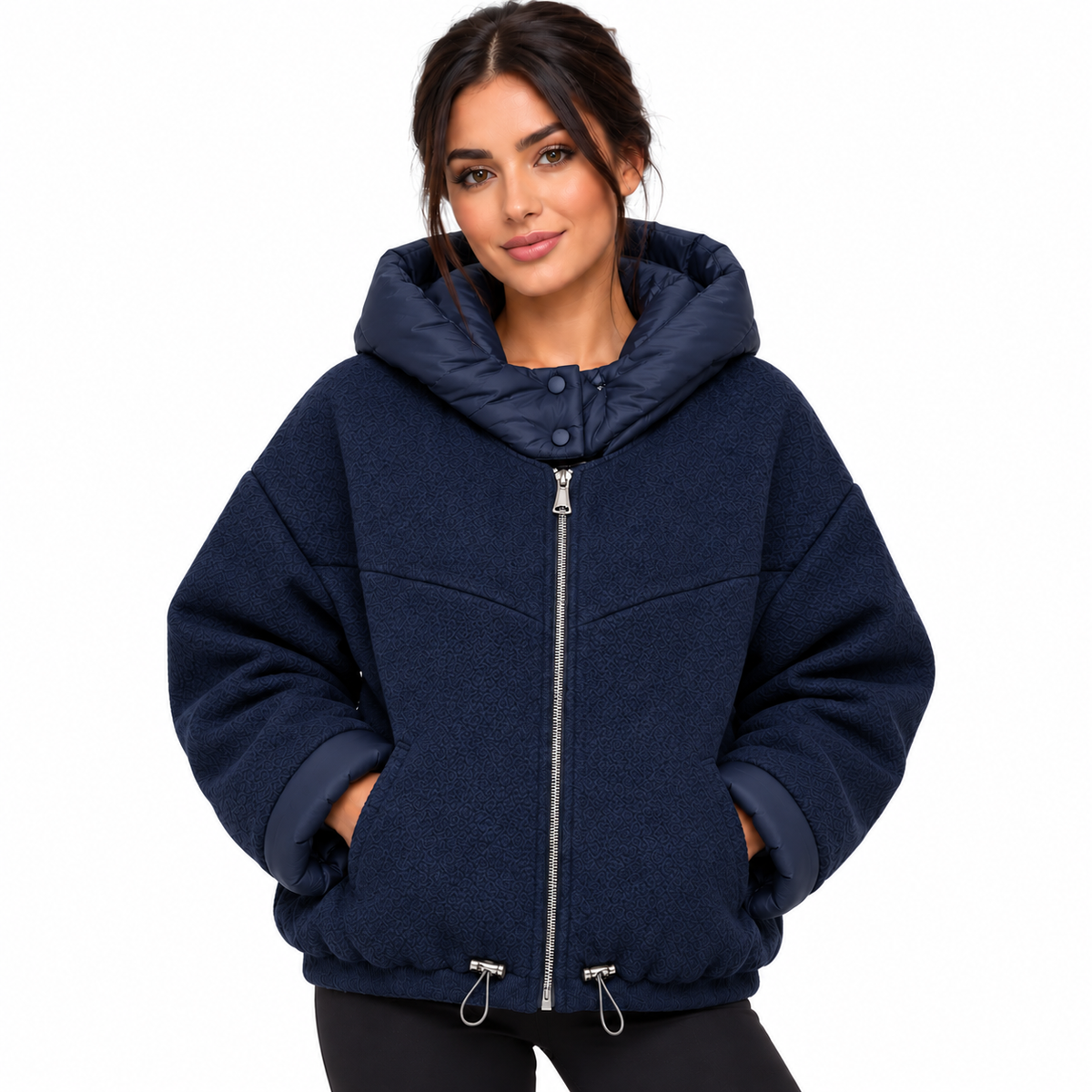 Veste Femme Courte à Capuche Zippée Oversize – Douce, Chaude et Tendance