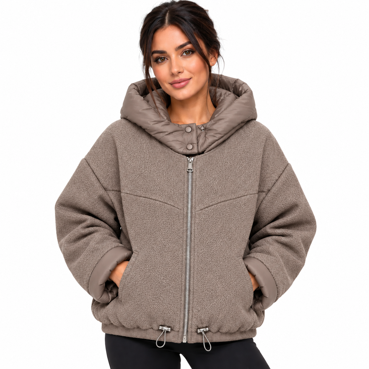 Veste Femme Courte à Capuche Zippée Oversize – Douce, Chaude et Tendance