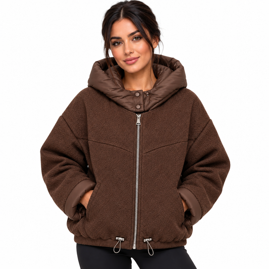 Veste Femme Courte à Capuche Zippée Oversize – Douce, Chaude et Tendance