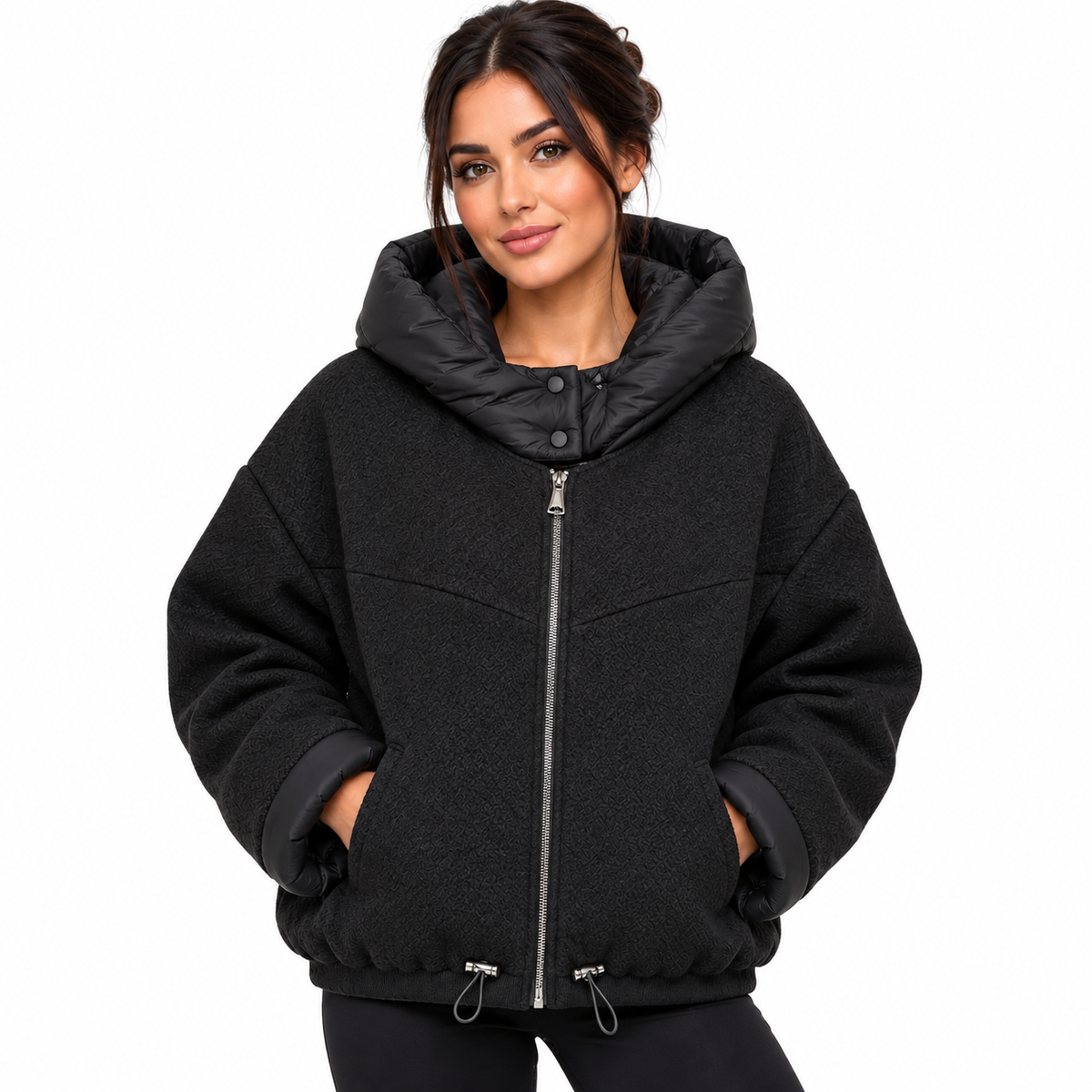 Veste Femme Courte à Capuche Zippée Oversize – Douce, Chaude et Tendance