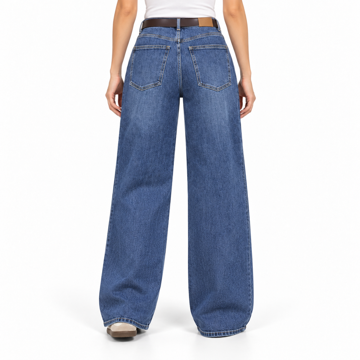 Jean femme wide leg taille haute bleu délavé à coutures verticales