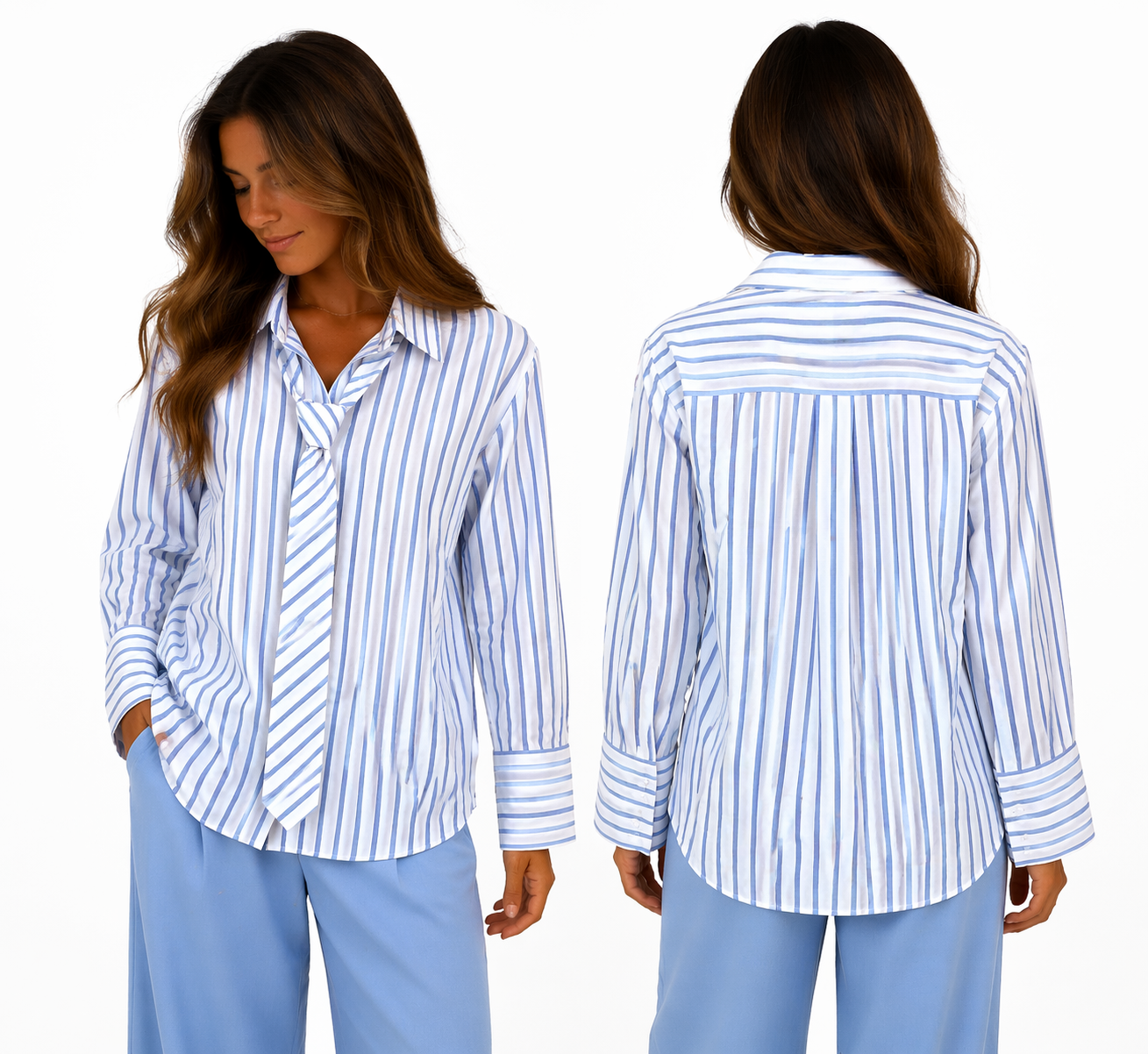 Chemise Rayée Oversize à Cravate Intégrée – Coupe Fluide Élégante