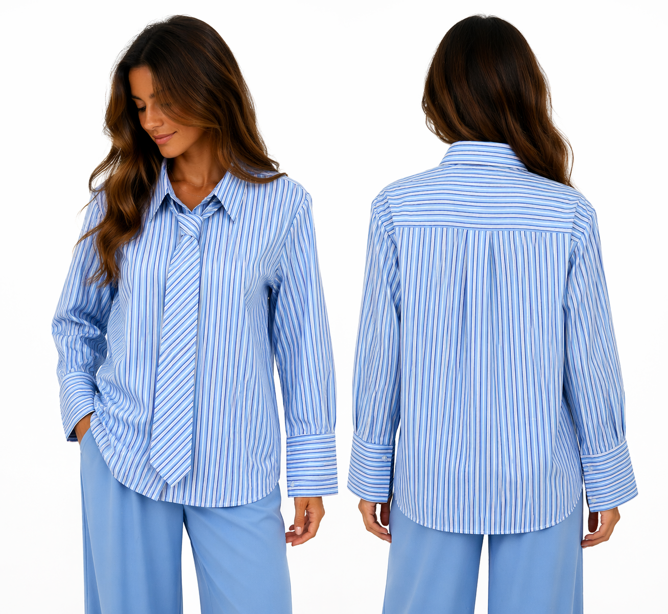 Chemise Rayée Oversize à Cravate Intégrée – Coupe Fluide Élégante