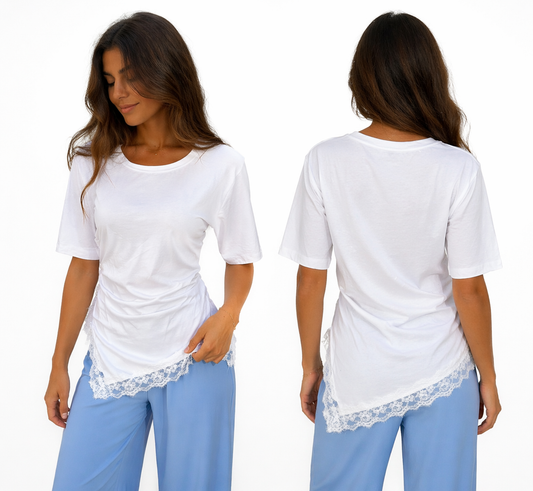 T-shirt Femme Asymétrique Dentelle – Haut Chic Coupe Moderne Confort