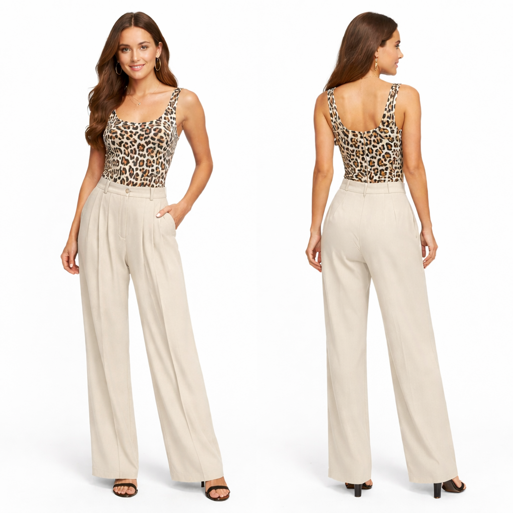 Pantalon Signature 8 Pinces taille haute coupe droite fluide élégante premium