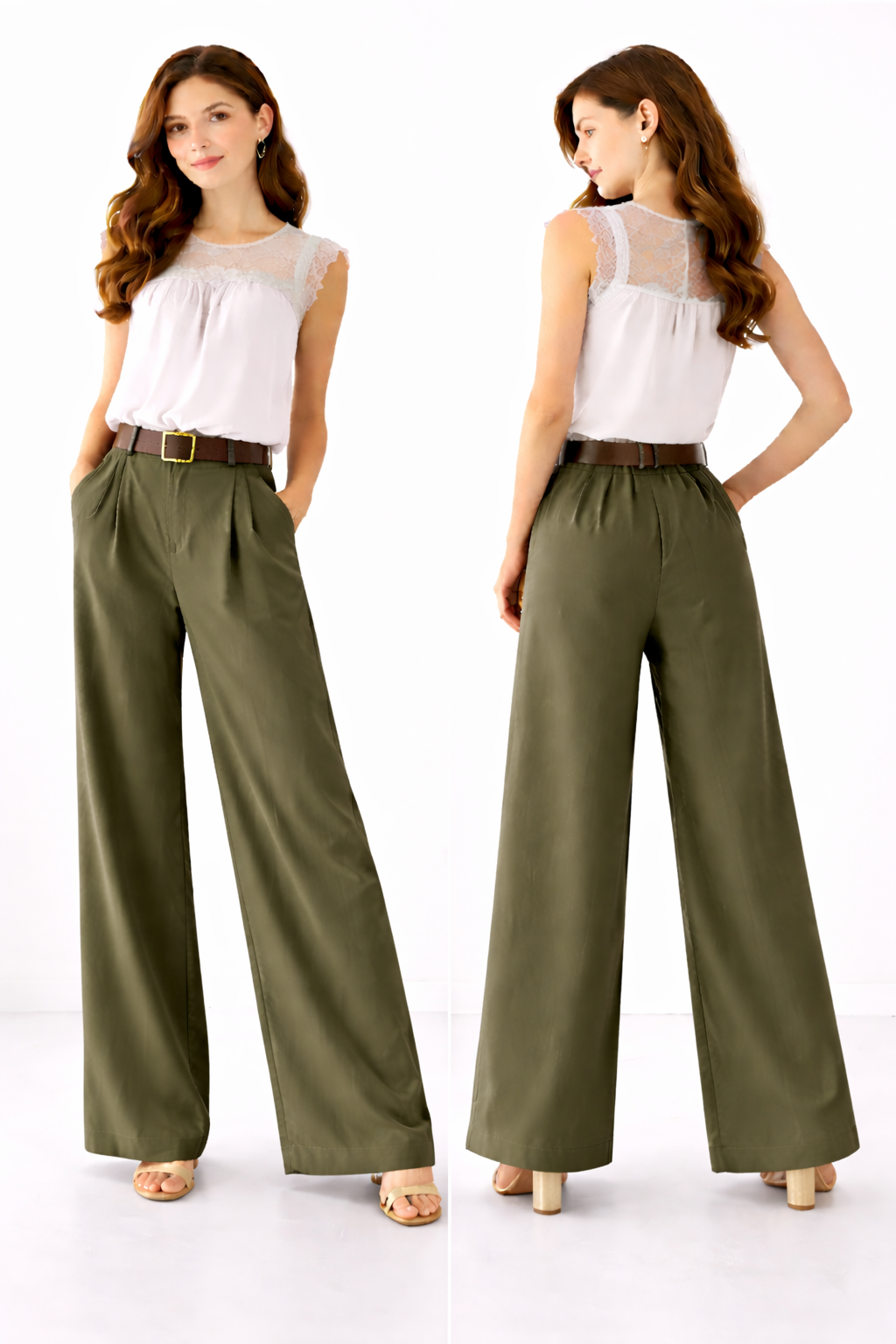 Pantalon large taille haute avec ceinture – coupe fluide élégante – taille unique