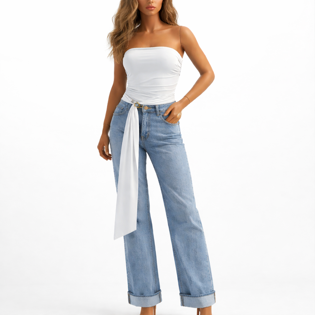 Body bustier drapé avec lien & anneau doré – coupe gainante & élégante – taille unique