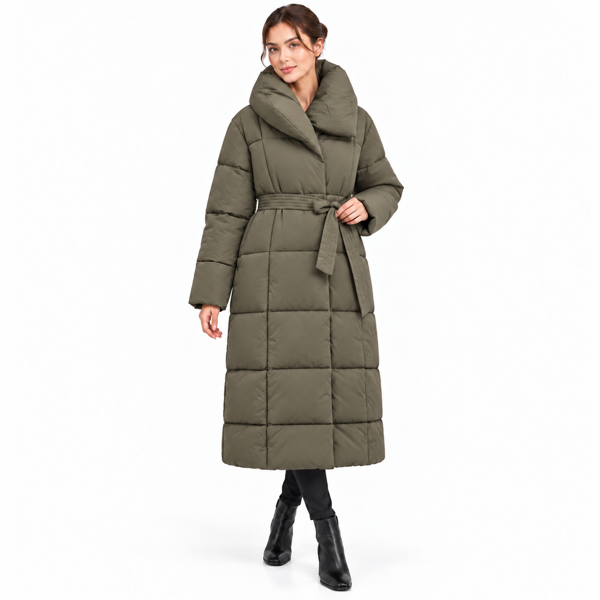 Manteaux Doudoune longue femme Élise – Grand col et ceinture à nouer