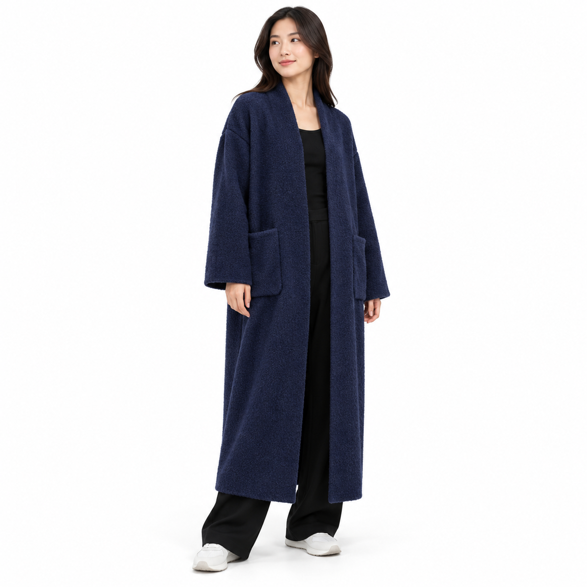 Gilet long femme oversize en tissu doux effet feutré
