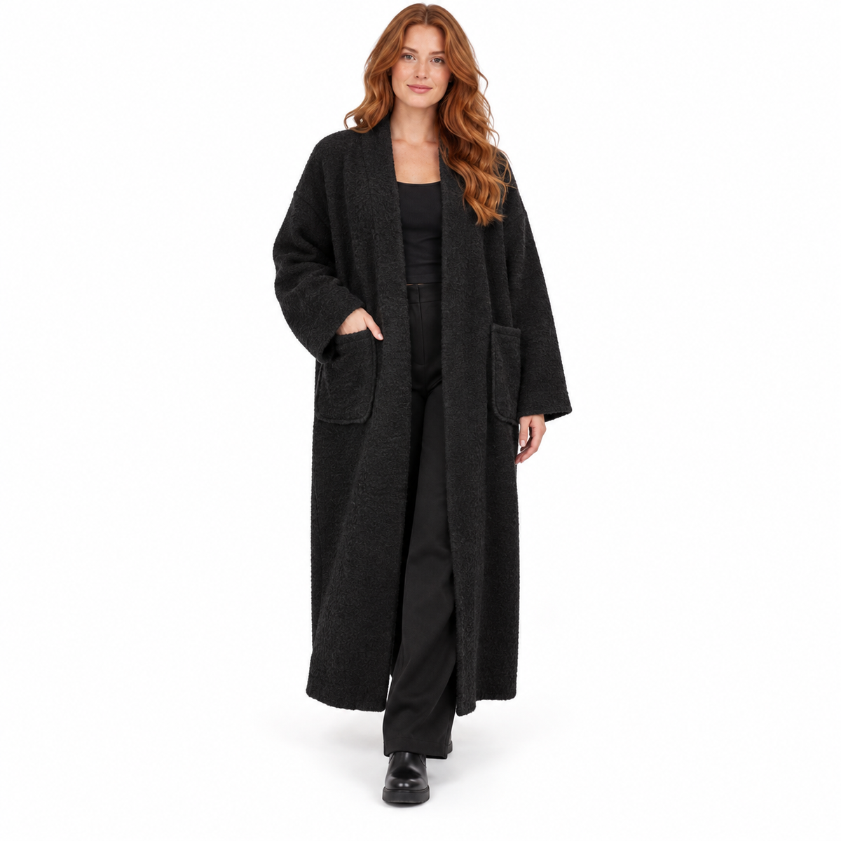Gilet long femme oversize en tissu doux effet feutré