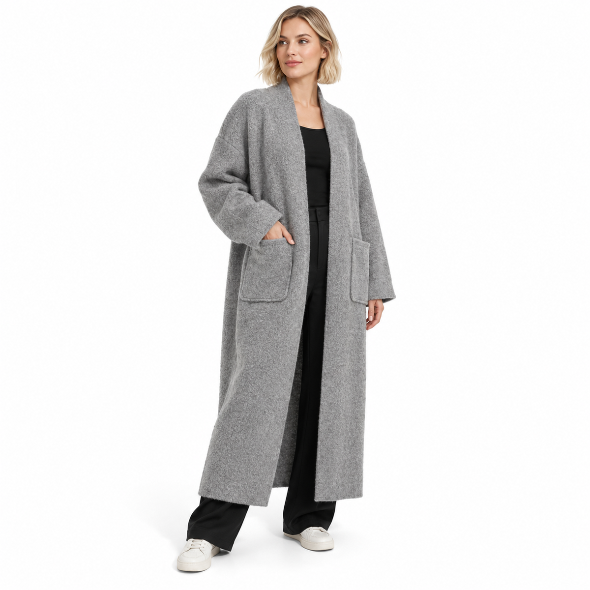 Gilet long femme oversize en tissu doux effet feutré