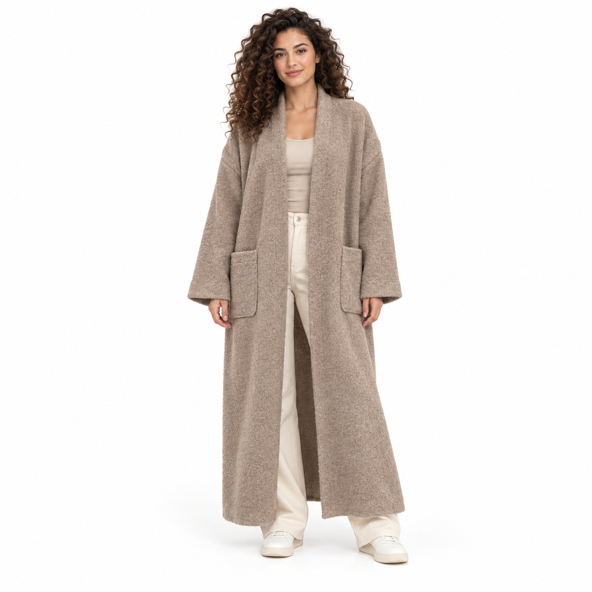 Gilet long femme oversize en tissu doux effet feutré