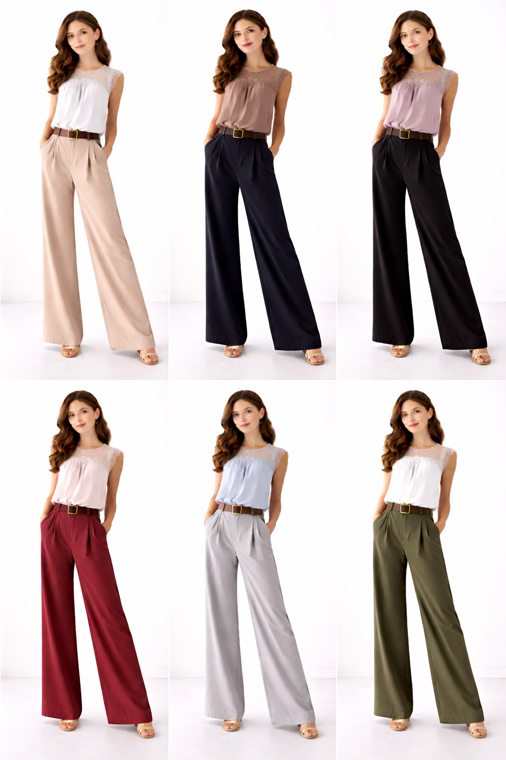 Pantalon large taille haute avec ceinture – coupe fluide élégante – taille unique