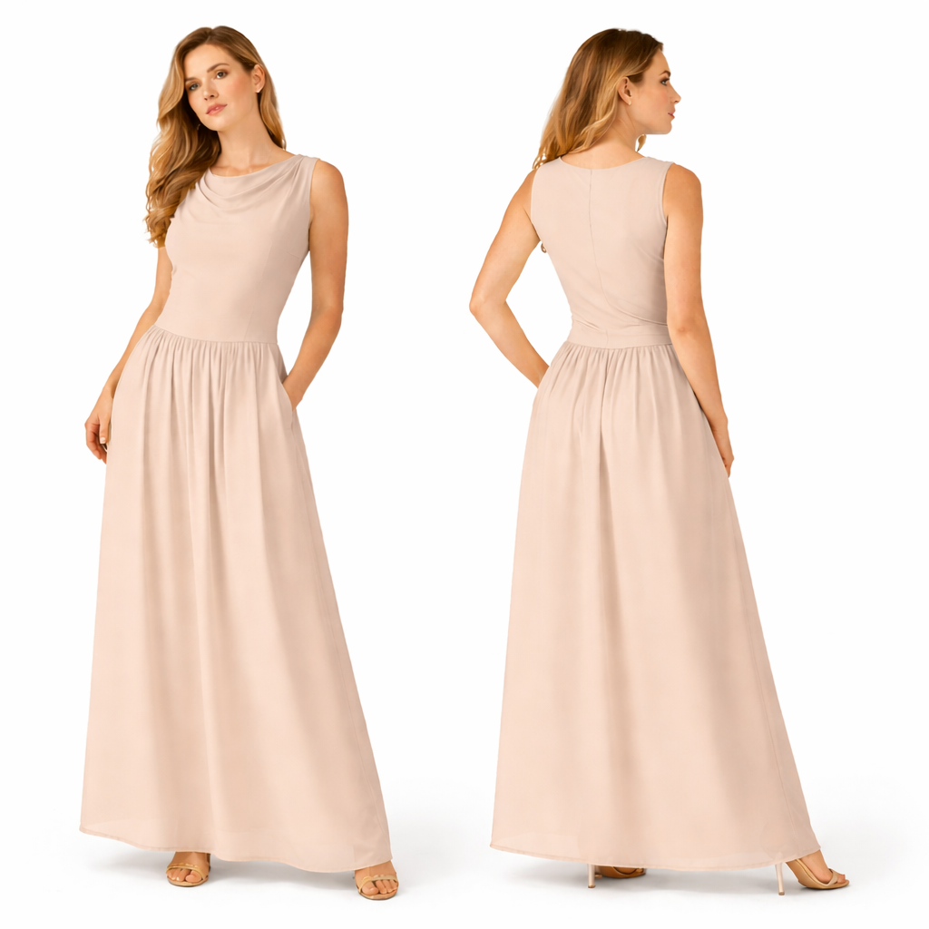 Robe Longue Femme Élégante Sans Manches – Coupe Fluide Doublée, Haut Extensible &amp; Taille Confort