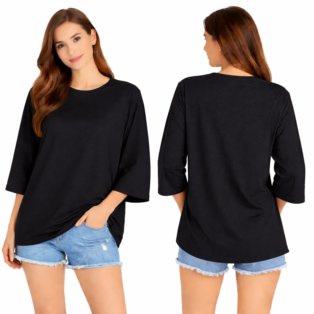 T-shirt femme oversize manches 3/4 larges coupe ample confortable style casual chic