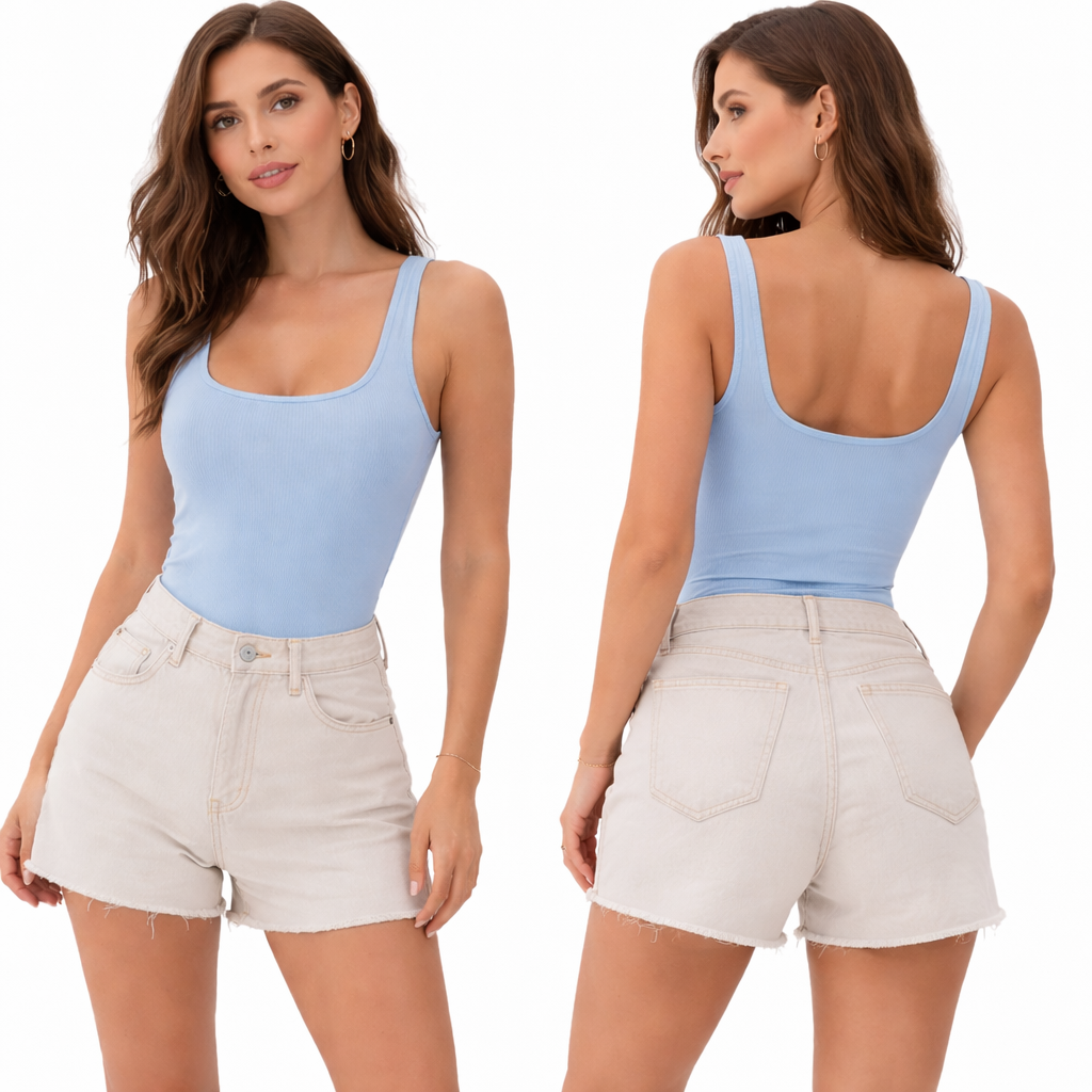 Body côtelé col carré basique – coupe ajustée & effet seconde peau