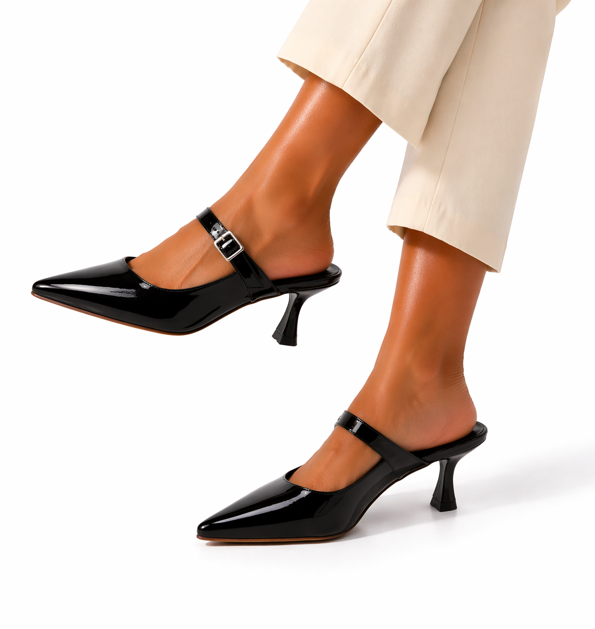 Mules à talon Lina – Élégance vernie & bride chic