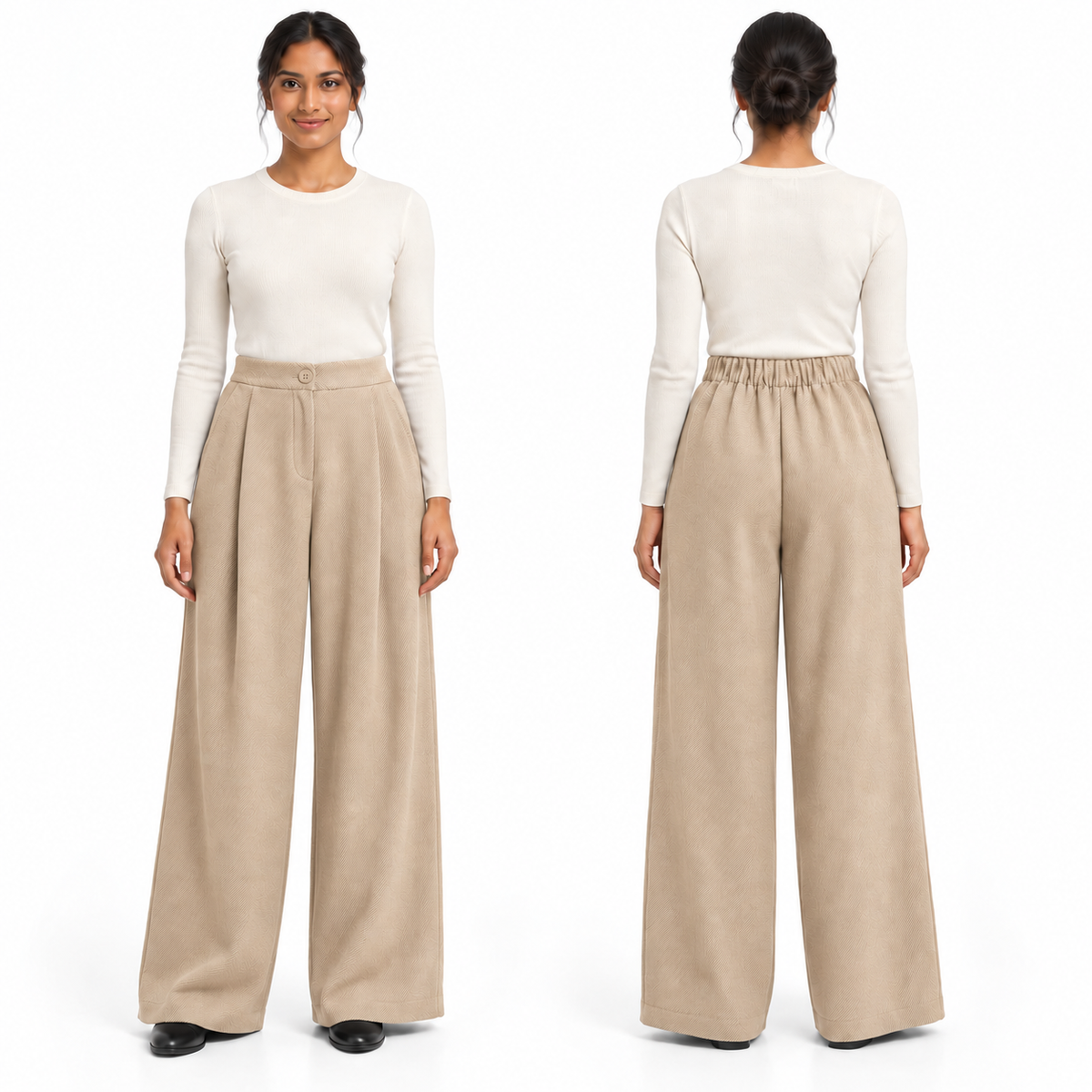 Pantalon femme large d’hiver en tissu épais avec deux poches latérales