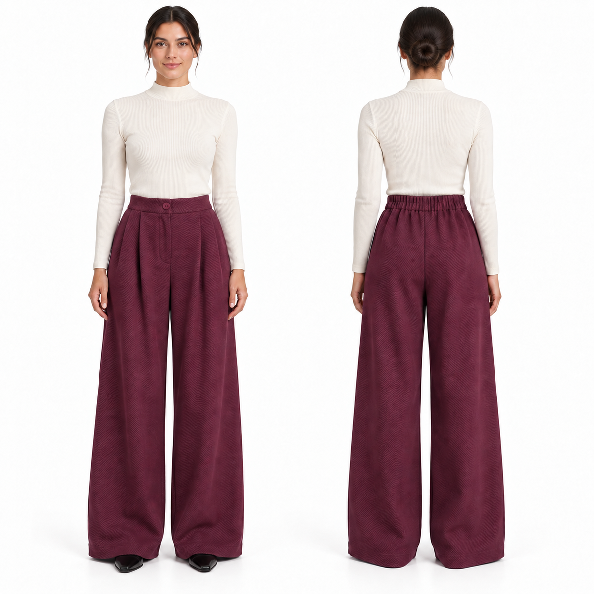 Pantalon femme large d’hiver en tissu épais avec deux poches latérales