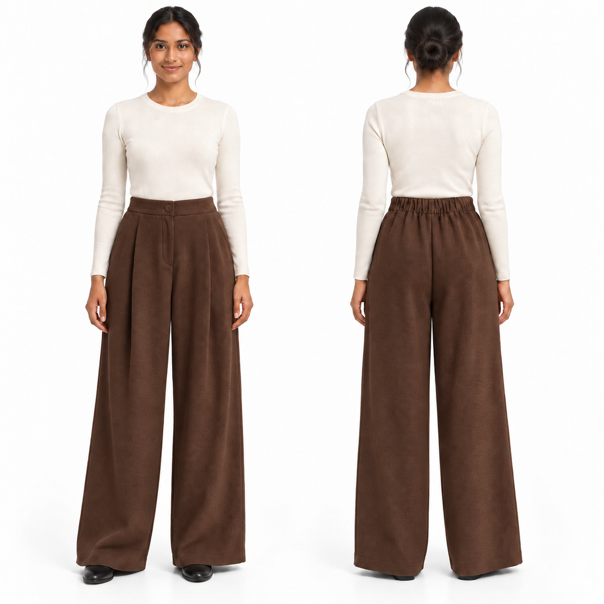 Pantalon femme large d’hiver en tissu épais avec deux poches latérales