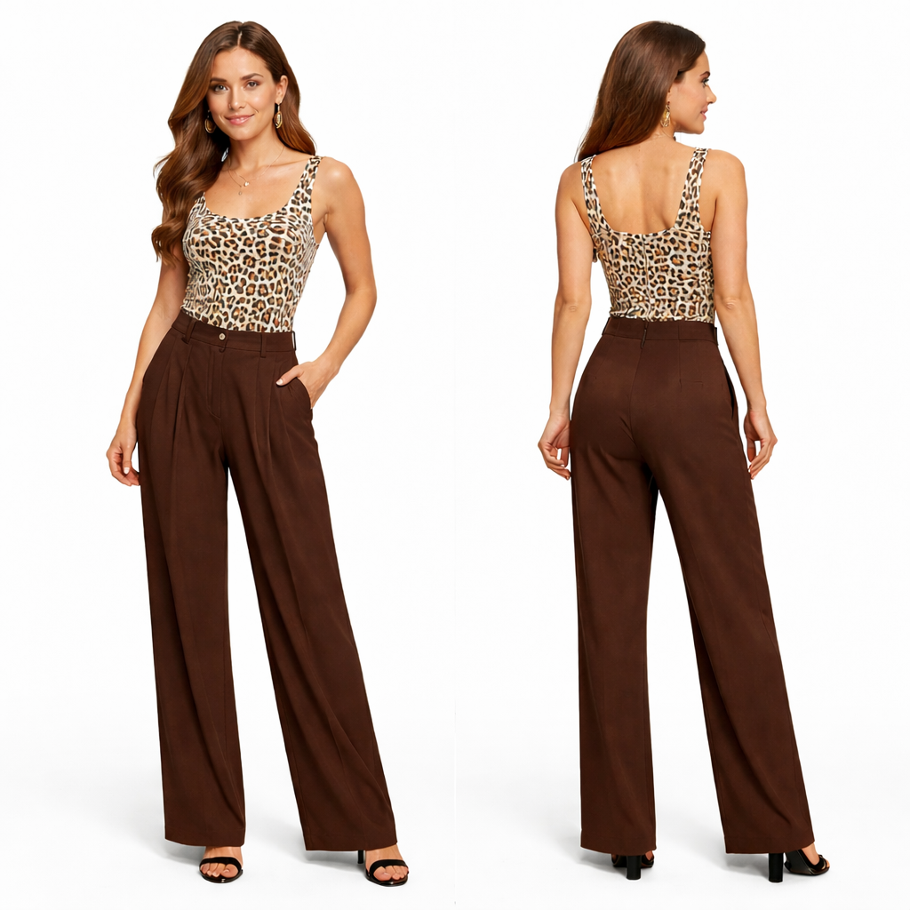 Pantalon Signature 8 Pinces taille haute coupe droite fluide élégante premium
