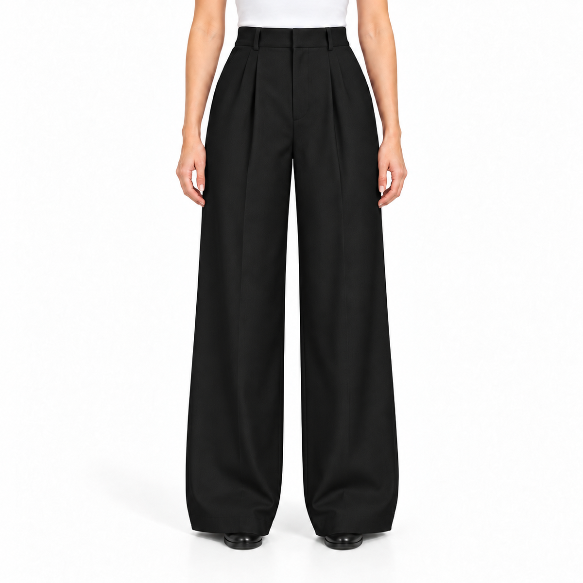 Pantalon femme large à pinces style jegging – Taille haute