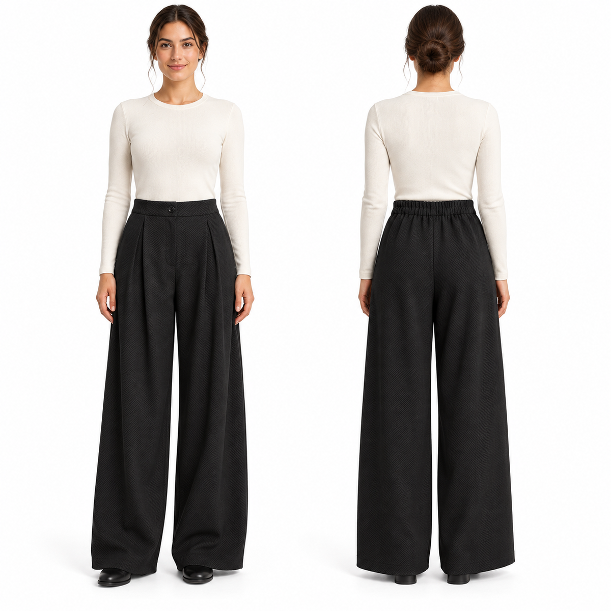 Pantalon femme large d’hiver en tissu épais avec deux poches latérales