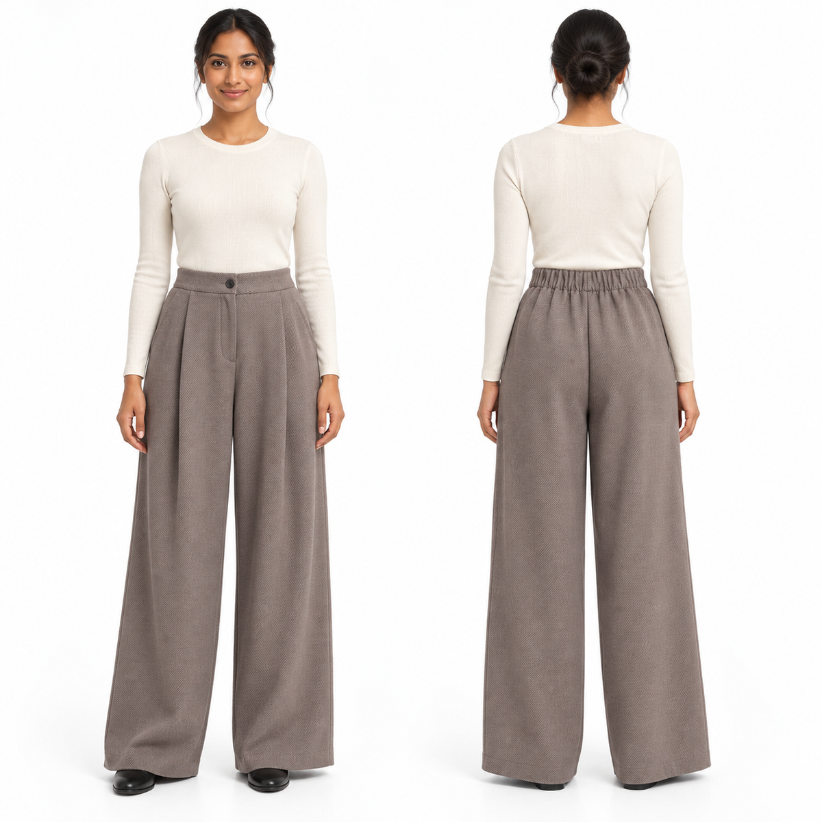 Pantalon femme large d’hiver en tissu épais avec deux poches latérales
