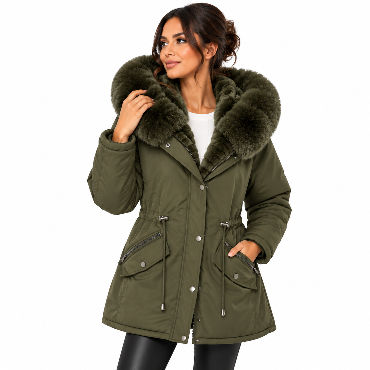 Parka Courte Femme à Capuche en Fausse Fourrure – Doublure Intégrale Douce et Chaude