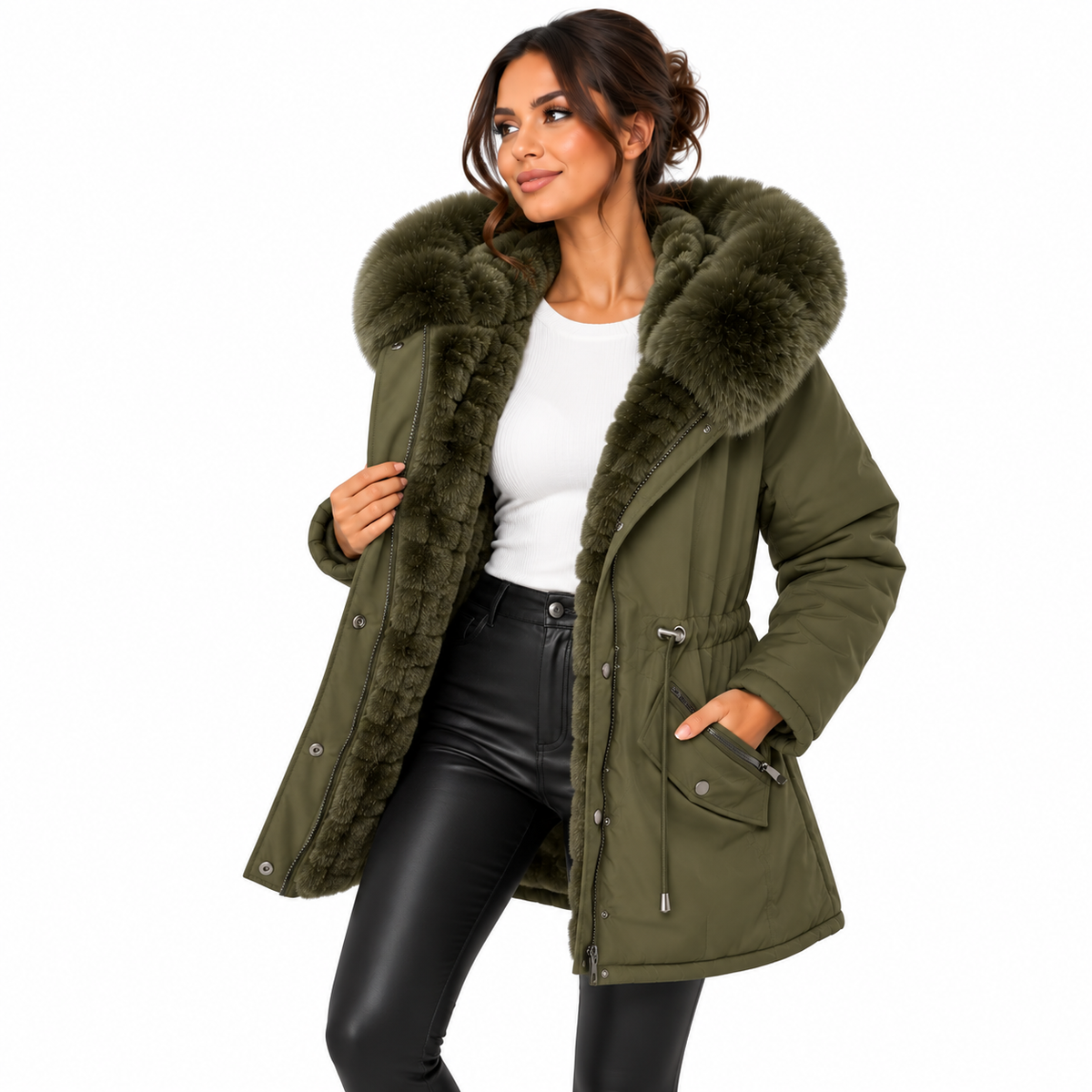 Parka Courte Femme à Capuche en Fausse Fourrure – Doublure Intégrale Douce et Chaude