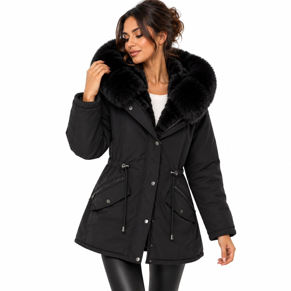 Parka Courte Femme à Capuche en Fausse Fourrure – Doublure Intégrale Douce et Chaude