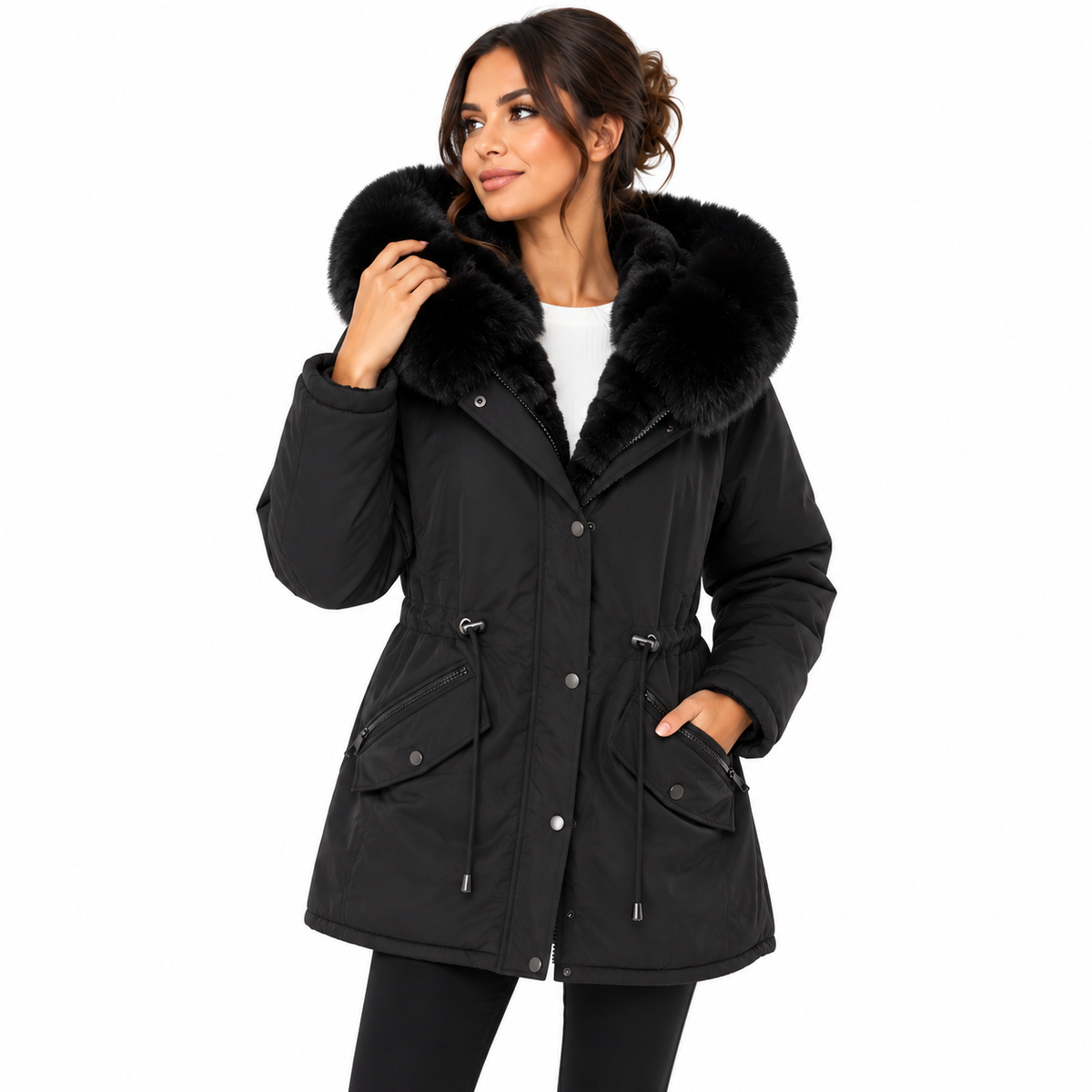 Parka Courte Femme à Capuche en Fausse Fourrure – Doublure Intégrale Douce et Chaude