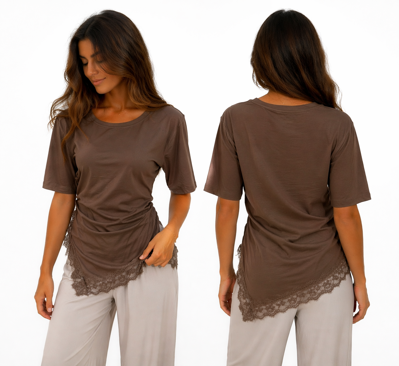 T-shirt Femme Asymétrique Dentelle – Haut Chic Coupe Moderne Confort