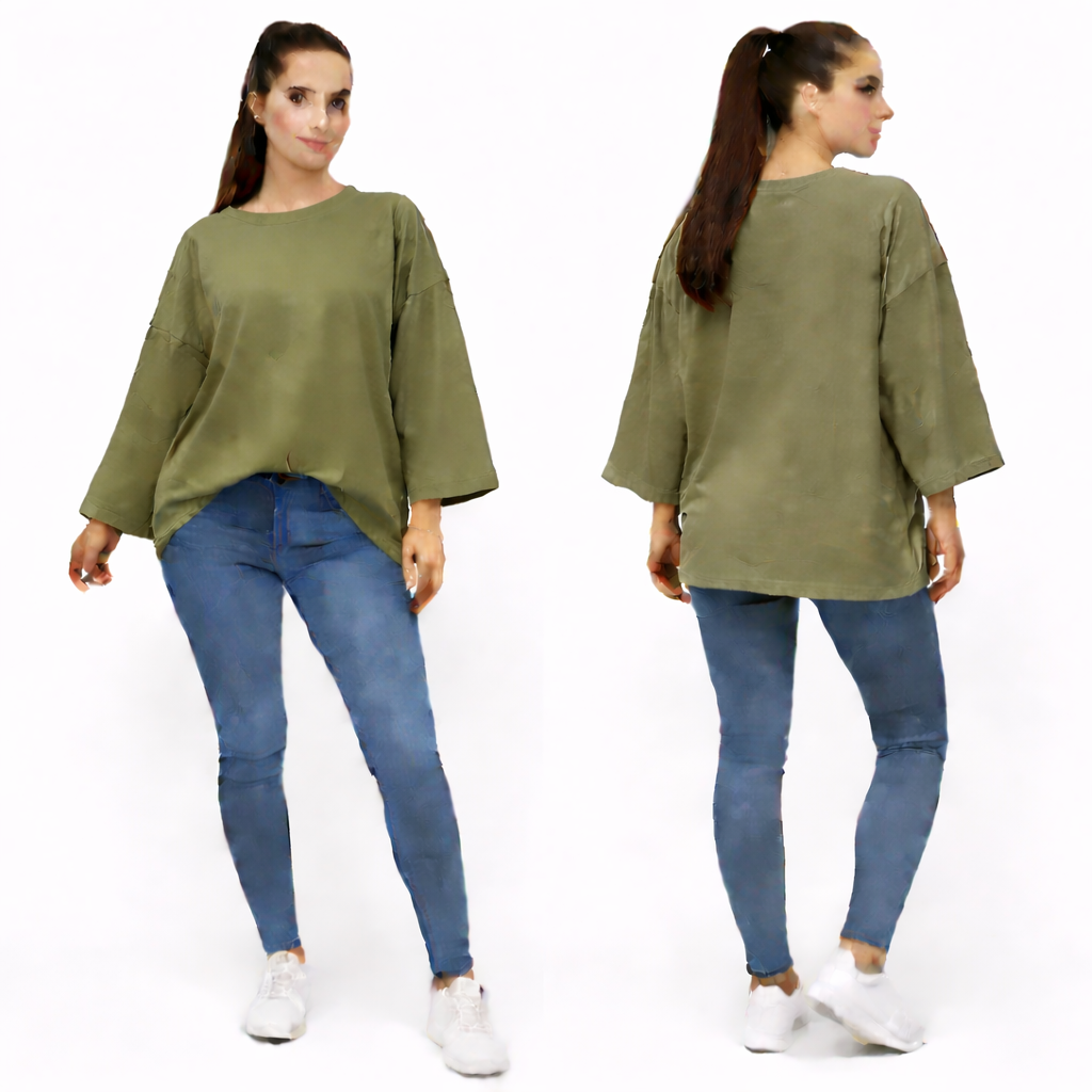 Women's oversized plain long sleeve 100% cotton T-shirt – relaxed fit, trendy basic